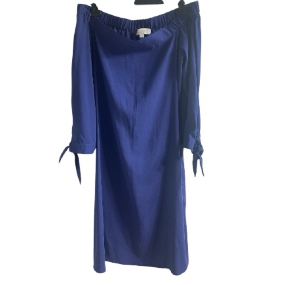 Cobalt‎ Blue Off-Shoulder Ann Taylor Loft Dress Size S small w/ 3/4 tie sleeves